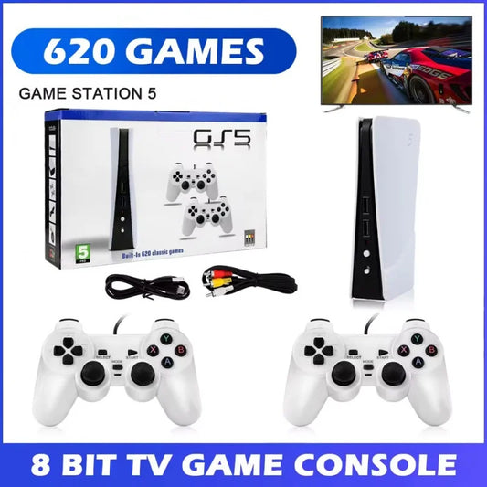 Retro GS5 Gaming Console – 300+ Classic Games, 2-Player USB Wired Controller, AV/HDMI TV Connection