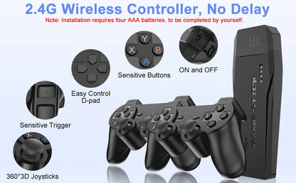 4K HD Retro Gaming Console 20000 Games 64GB 2.4G Wireless For GBA/FC/PS1/MD Portable TV Game Stick For Xmas Gift