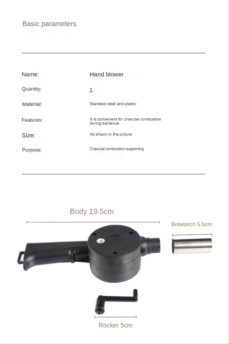 Manual BBQ Blower – Portable Charcoal Air Pump Tool for Outdoor Grilling, Barbecue, Campfire Cooking & Handheld Fire Starting