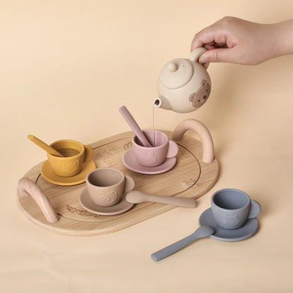 Kids Play House Toys Wooden Tea Set Pretend Make Tea Play With Teapot Teacup Afternoon Snack Role Playing Toys Boys Girls Gift