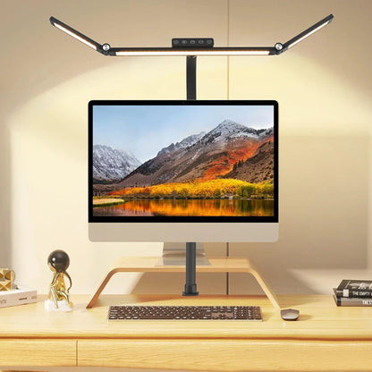 Home Office LED Desk Lamp Double Head Stepless Dimming Eye-Caring Reading Lights 3 Color Mode Flexible Adjustable PC Table Lamps