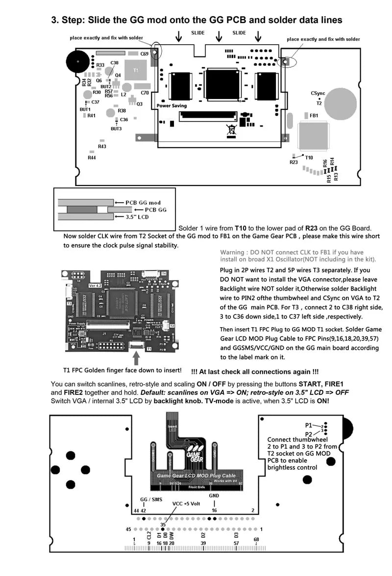 OGS All-in-one Screen V-4.2 LCD screen For SEGA Game Gear GG adjustable brightness support VGA output Mod kits