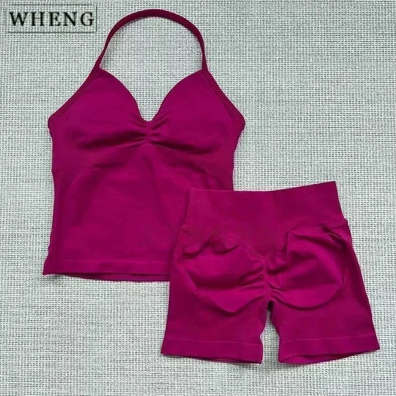 Summer fitness shape  beautiful shoulder straps  chest pillow  bra and yoga shorts  a must for fitness.