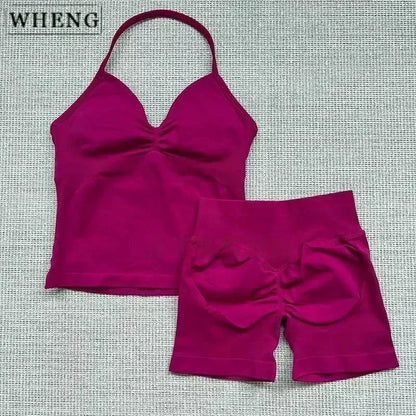 Summer fitness shape  beautiful shoulder straps  chest pillow  bra and yoga shorts  a must for fitness.