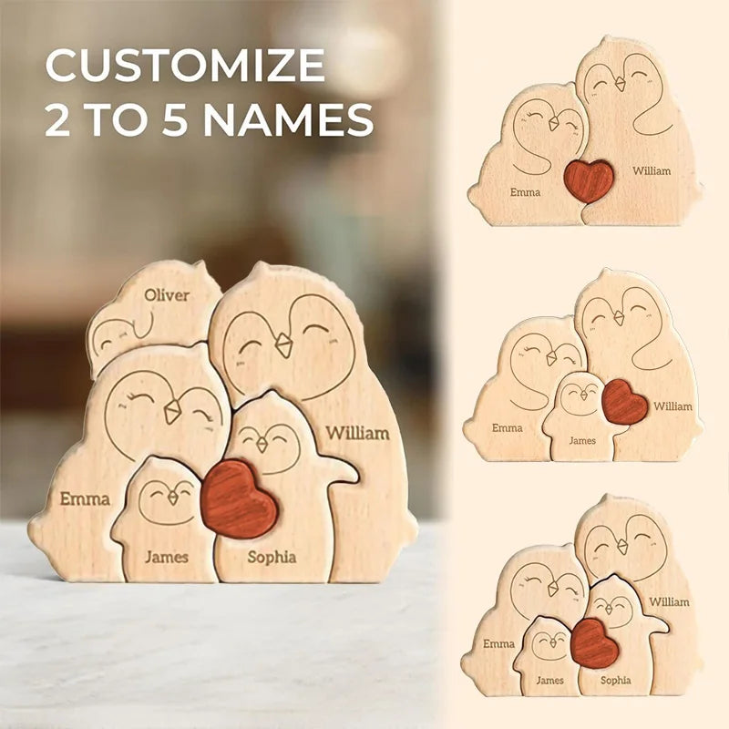 Personalized Wooden Penguin Home Ornaments-Laser Engraved Surnames Birthday Gifts Holiday Anniversary Keepsakes Memorable Gifts