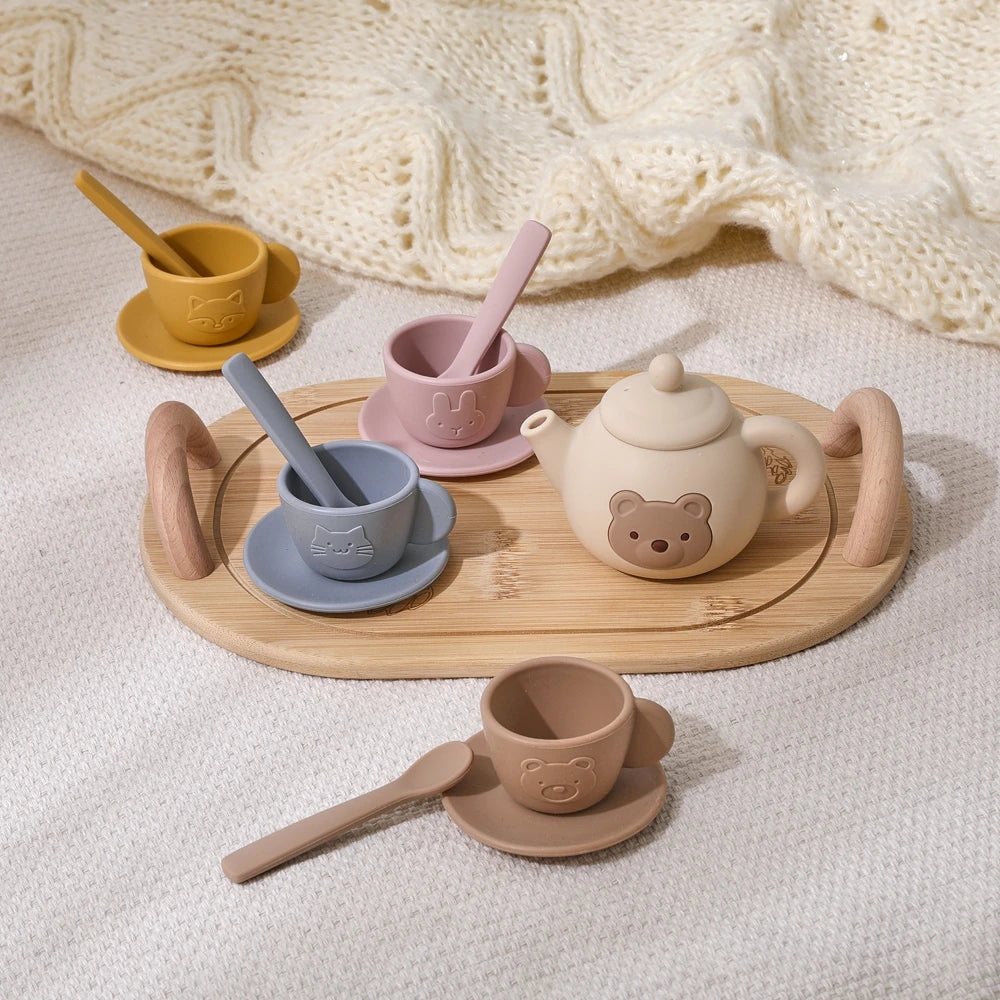 Kids Play House Toys Wooden Tea Set Pretend Make Tea Play With Teapot Teacup Afternoon Snack Role Playing Toys Boys Girls Gift