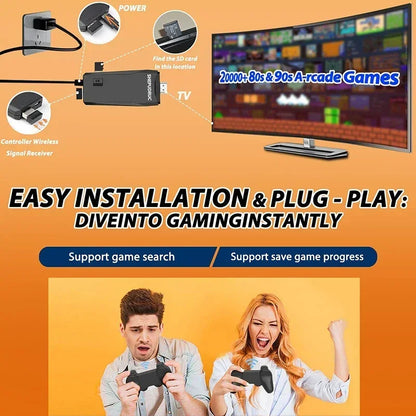4K HD Retro Gaming Console 20000 Games 64GB 2.4G Wireless For GBA/FC/PS1/MD Portable TV Game Stick For Xmas Gift