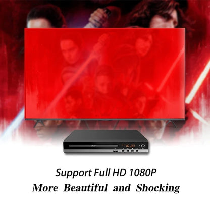 Full HD DVD Player + Remote Control 1080P High Definition CD/ EVD/ VCD Player with AV HDMI Output Microphone USB for Home TV KTV