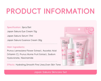 3pcs/set Sakura Skin Care Sets Face Cream Serum Eye Cream Face Beauty Products for Women Daily Moisturizing Skin Care Products