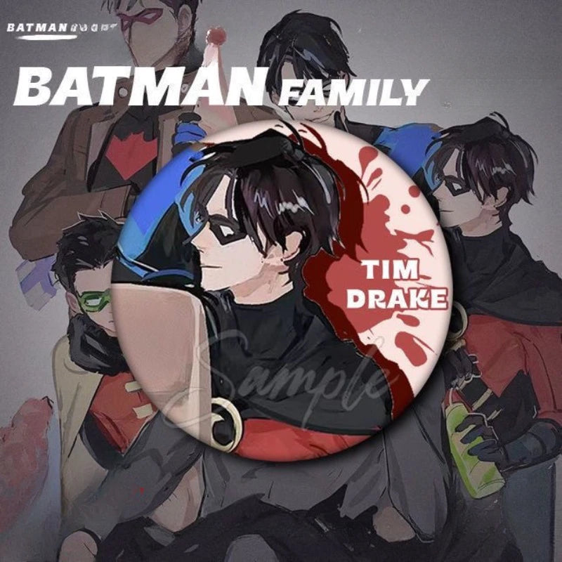 DC Batman Bruce Wayne Damian Wayne Jason Todd Anime Peripherals Badges Personality Cool Student Gifts Tinplate Brooch Pendants