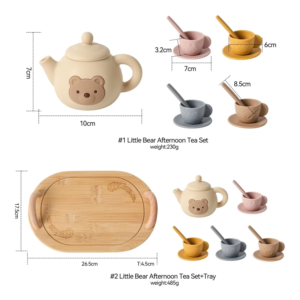 Kids Play House Toys Wooden Tea Set Pretend Make Tea Play With Teapot Teacup Afternoon Snack Role Playing Toys Boys Girls Gift
