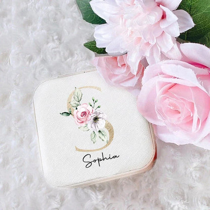Personalized Jewelry Boxes Travel Jewelry Case Custom Initial with Name Birthday / Holiday Bridesmaid Mother's Day Gifts for Her