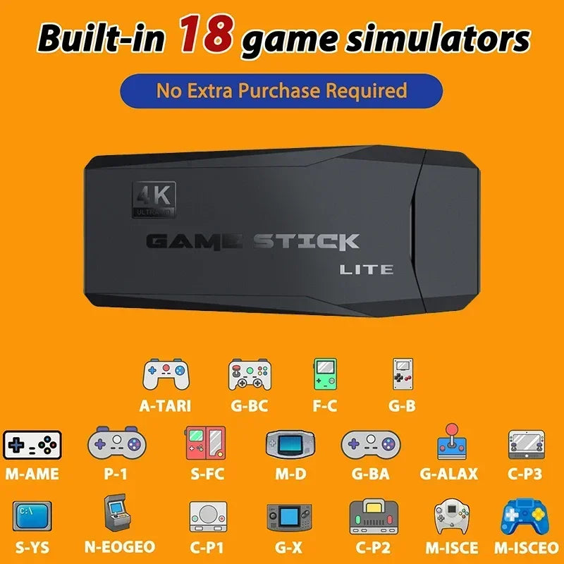 4K HD Retro Gaming Console 20000 Games 64GB 2.4G Wireless For GBA/FC/PS1/MD Portable TV Game Stick For Xmas Gift